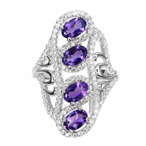 Pierścionek r 13 naturalne ametysty cyrkonie 925