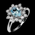 Pierścionek r 19 srebro Sky Blue Topaz cyrkonie