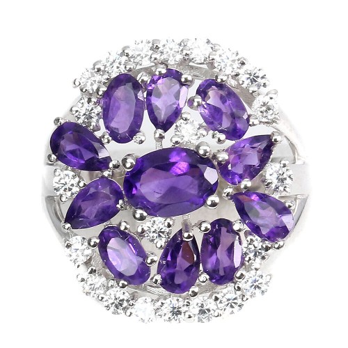 Pierścionek 925 naturalne ametysty cyrkonie r 15