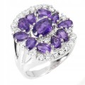 Pierścionek 925 naturalne ametysty cyrkonie r 15