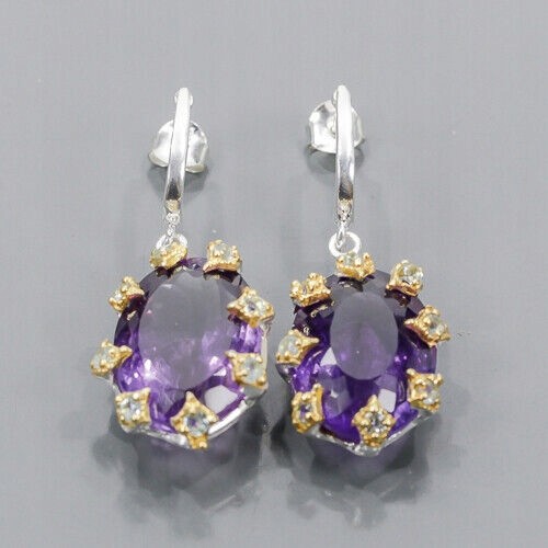 Artystyczne kolczyki 50ct ametysty topazy 925 2