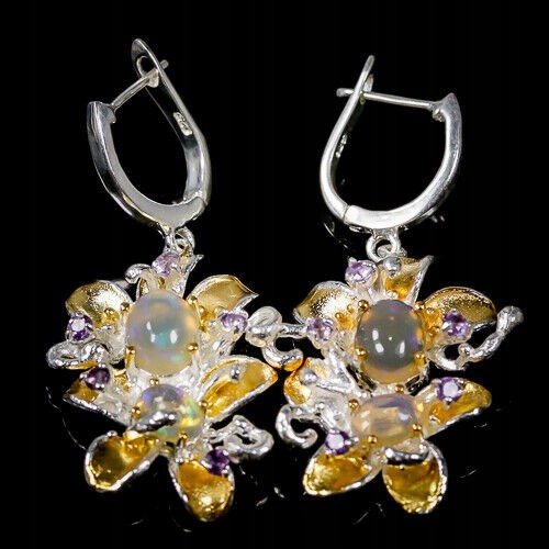 925 Artystyczne kolczyki opale ogniste ametysty 2
