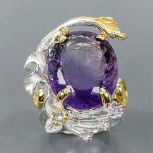 Artystyczny pierścionek 22ct ametyst topazy r 19