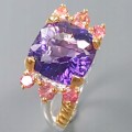 925 Artystyczny pierścionek ametyst turmaliny r 19