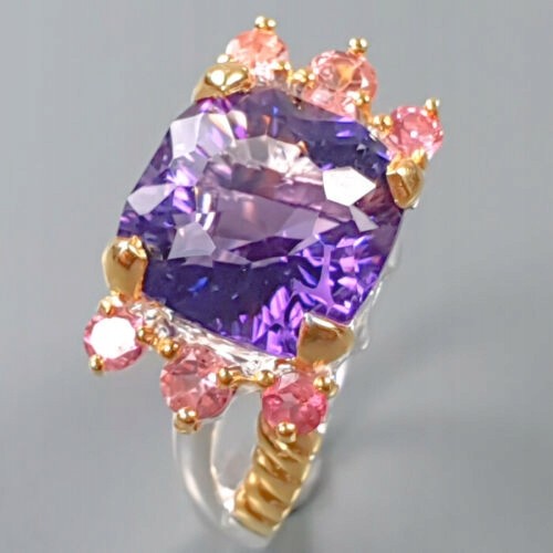 925 Artystyczny pierścionek ametyst turmaliny r 19