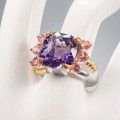 925 Artystyczny pierścionek ametyst turmaliny r 19