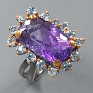 Artystyczny pierścionek 22ct AAAA ametyst topaz 19