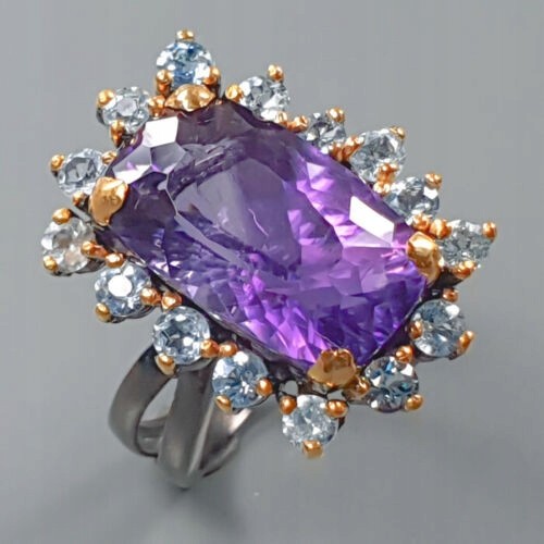 Artystyczny pierścionek 22ct AAAA ametyst topaz 19