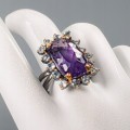 Artystyczny pierścionek 22ct AAAA ametyst topaz 19