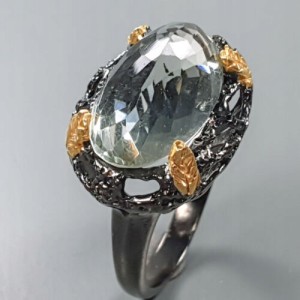 925 Artystyczny pierścionek zielony ametyst r 19.5