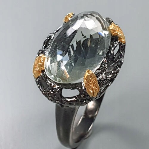 925 Artystyczny pierścionek zielony ametyst r 19.5