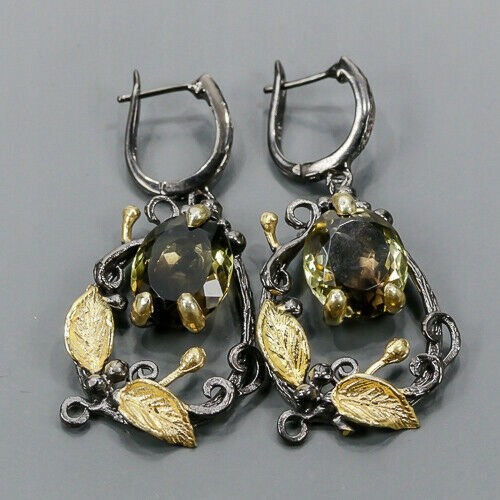 Artystyczne kolczyki kwarc cytrynowy 925 srebro 2