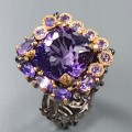 Artystyczny pierścionek naturalne ametysty r 17.5