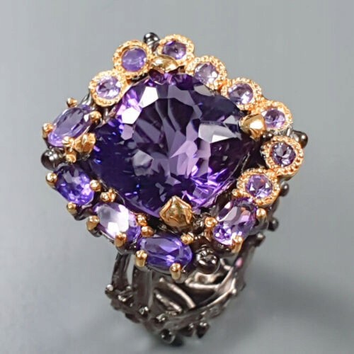 Artystyczny pierścionek naturalne ametysty r 17.5