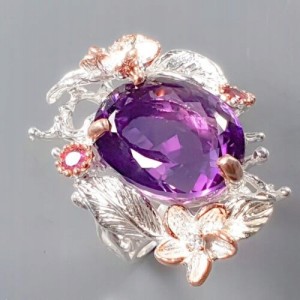 Artystyczny pierścionek AAA ametyst granaty r 18.5