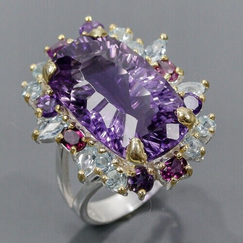 Artystyczny pierścionek 19ct ametyst topazy r 17