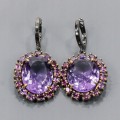 925 kolczyki 38ct ametysty rodolity certyfikat