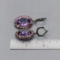 925 kolczyki 38ct ametysty rodolity certyfikat