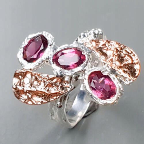 925 Artystyczny pierścionek granaty rodolity r 13