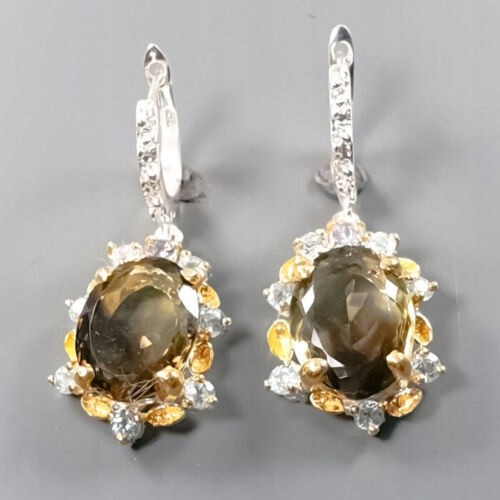 Kolczyki kwarc cytrynowy topazy iolity srebrne 2