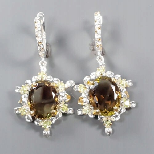 Kolczyki natural kwarc cytrynowy oliwiny srebro 2