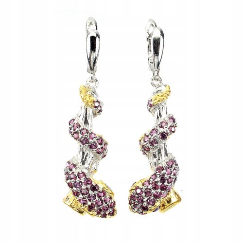 Piękne kolczyki naturalne granaty ametysty węże 2