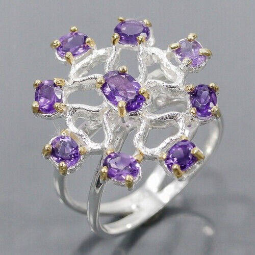 Artystyczny pierścionek r 16.5 naturalne ametysty