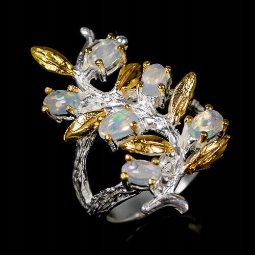 Srebrny pierścionek naturalne opale ogniste r 12.5