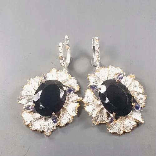 Artystyczne kolczyki natural kwarc dymny iolity 2