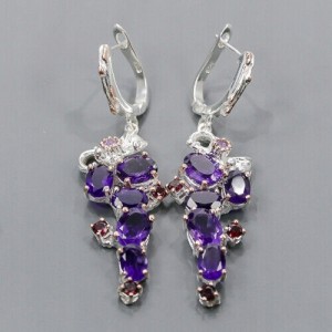 Artystyczne kolczyki naturalne ametysty granaty 2