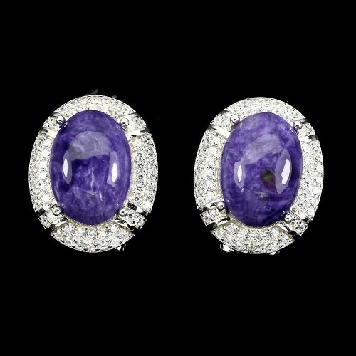 Kolczyki naturalny cyrkonie czaroit 925 srebrne 2