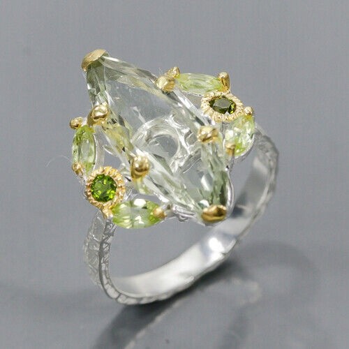 925 Artystyczny pierścionek zielony ametyst r 17.5