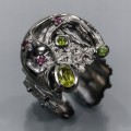 Artystyczny pierścionek r 17 oliwin diopsyd granat