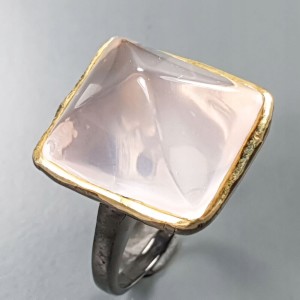 Artystyczny pierścionek natural kwarc różowy r 19