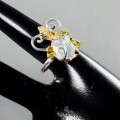 Artystyczny pierścionek r 16 oliwiny opal ognisty