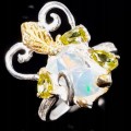 Artystyczny pierścionek r 16 oliwiny opal ognisty