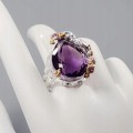 Artystyczny pierścionek ametyst granat topaz r 18