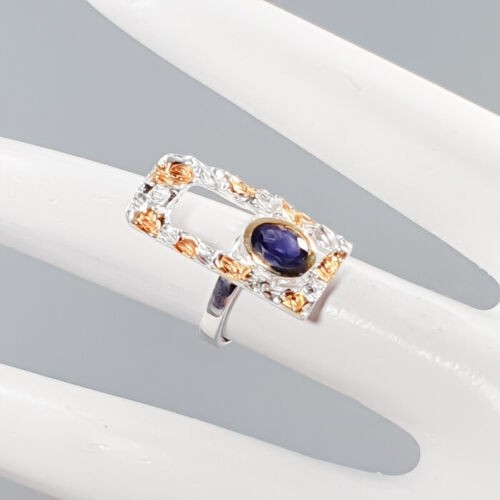 925 Artystyczny pierścionek naturalny iolit r 13.5