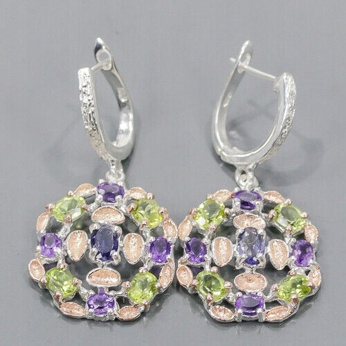 925 Artystyczne kolczyki iolity ametysty oliiwny 1