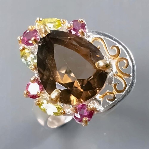 Artystyczn pierścionek 8ct kwarc dymny oliwin r 20