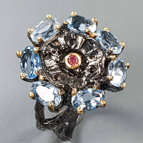 925 Artystyczny pierścionek r 14.5 topazy granat