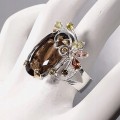 Artystyczny pierścionek kwarc dymny turmaliny 18.5