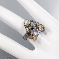 Artystyczny pierścionek topaz tanzanity r 17.5 925