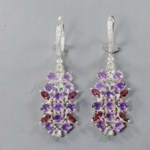 925 Artystyczne kolczyki granaty topazy ametysty 2