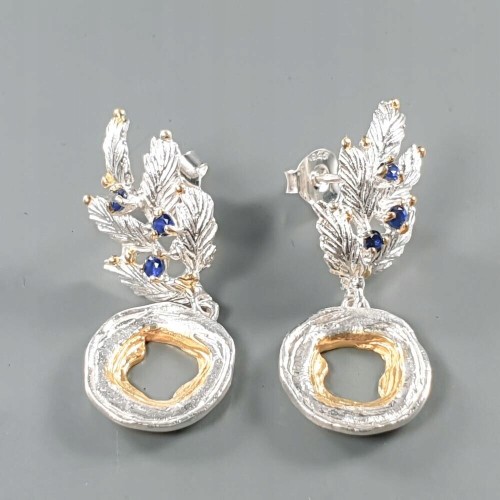 Srebrne artystyczne kolczyki niebieskie cyrkonie 2