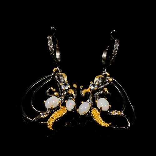 925 Artystyczne kolczyki opale ogniste topazy 2