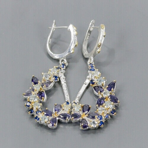 925 Artystyczne kolczyki cyrkonie iolity topazy 2