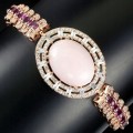 Srebrna bransoletka granaty opal różowy naturalny