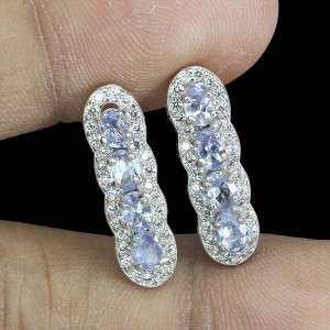 Srebro kolczyki 925 naturalne tanzanity cyrkonie 3