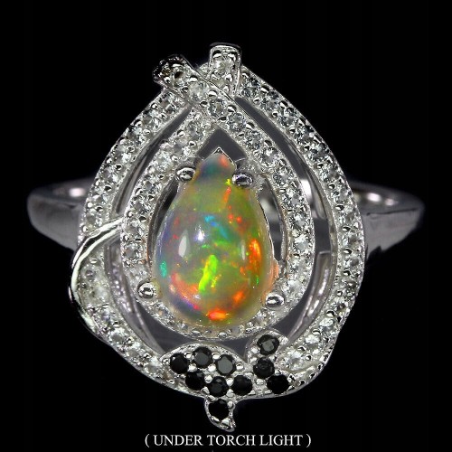 Srebrny r 14 925 pierścionek opal ognisty spinele